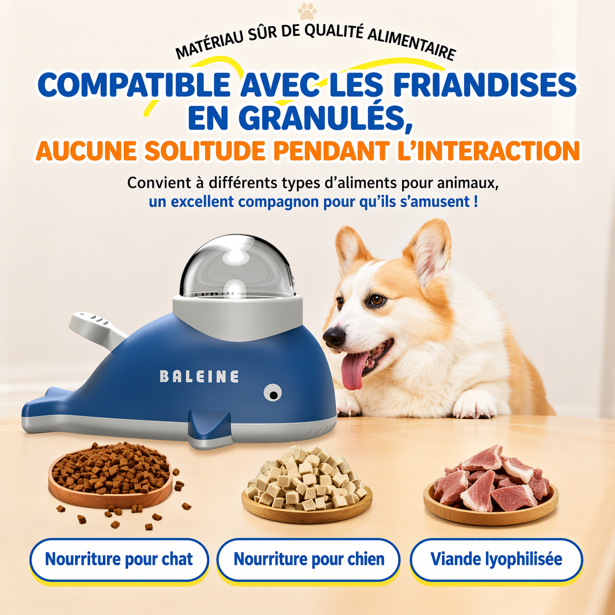caractéristiques du distrinuteur de croquette baleine bleue