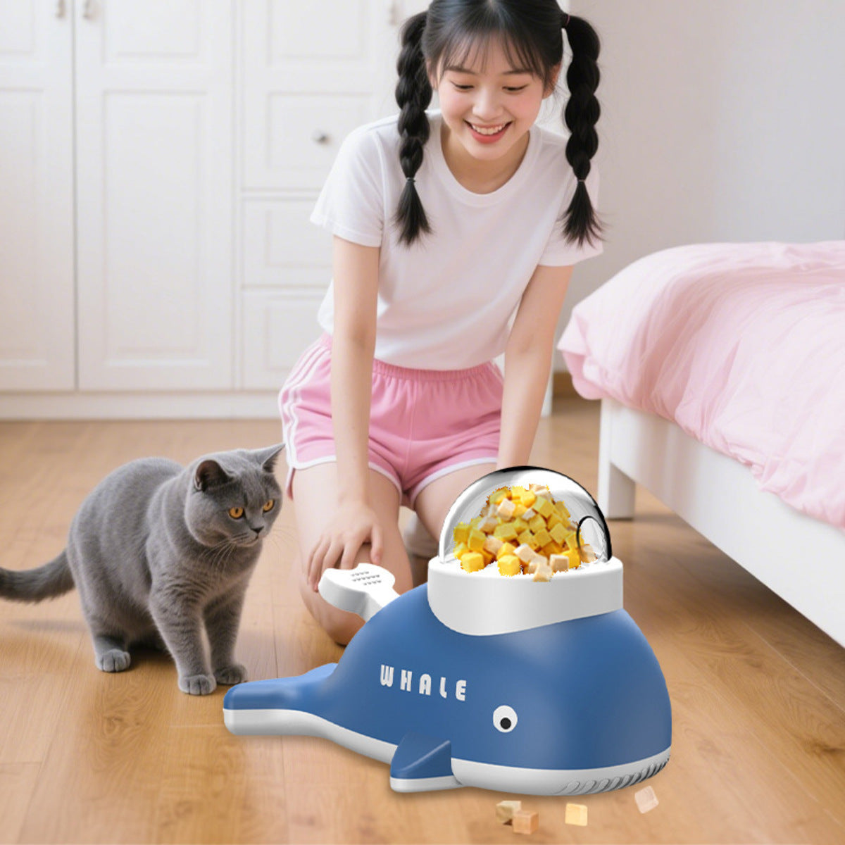 Distributeur de croquettes baleine bleue pour chien et chat